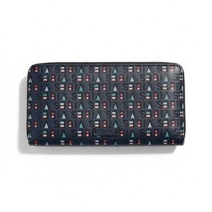 Fossil Zip Around Long Wallet Good Vibes Navy Blue